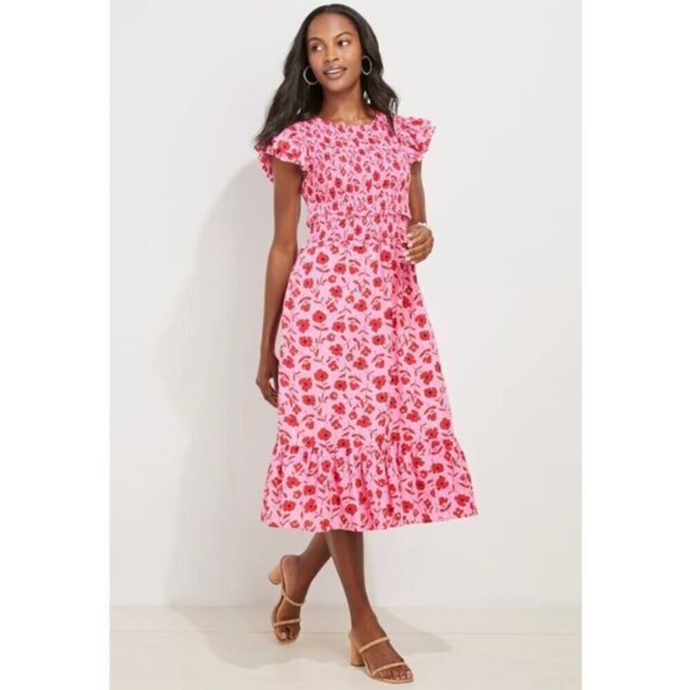 New!  Vineyard Vines Rock Rose Floral Smocked Midi‎ Dress, size M - Picture 10 of 15